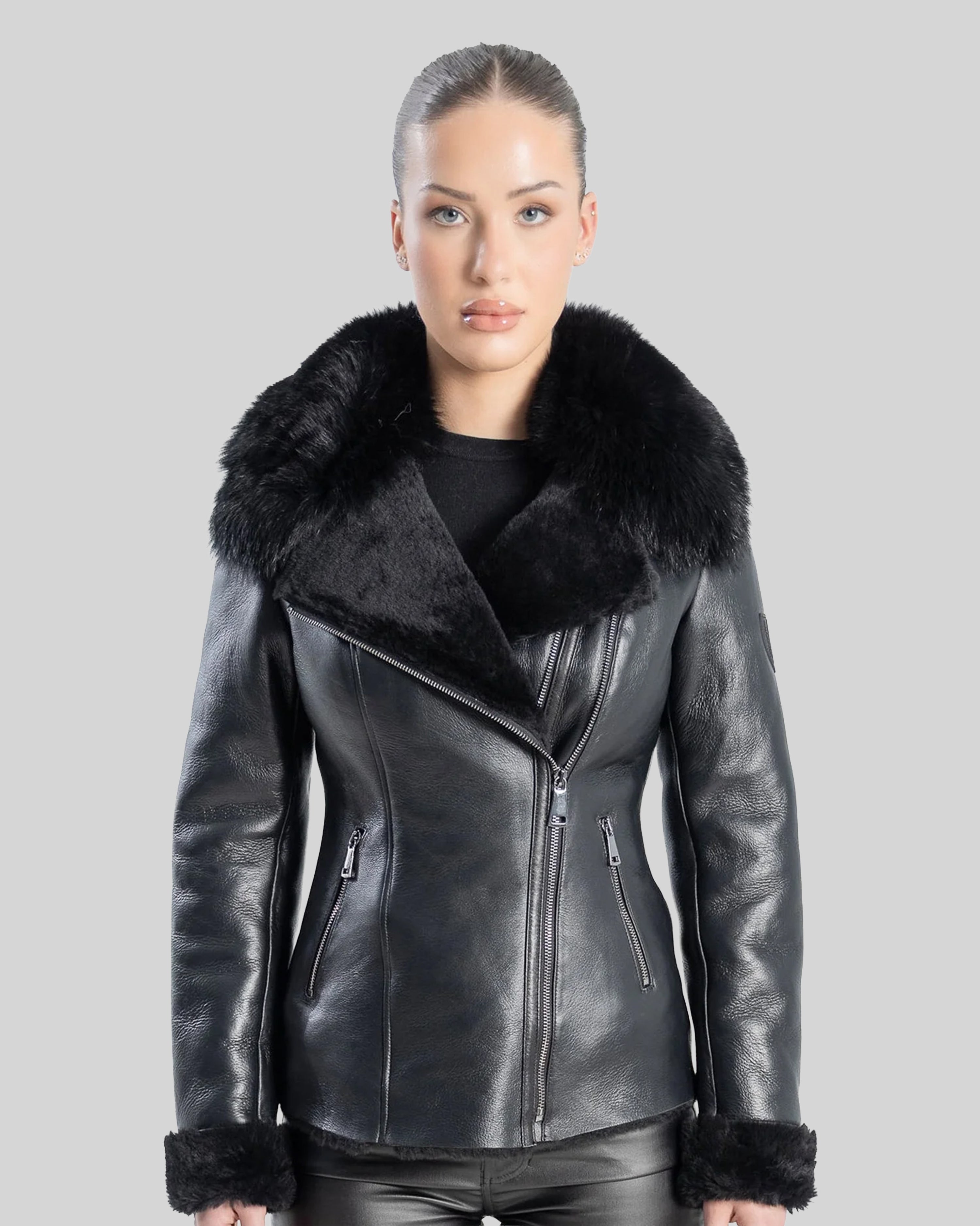 Veste en peau lainée véritable Aliciya