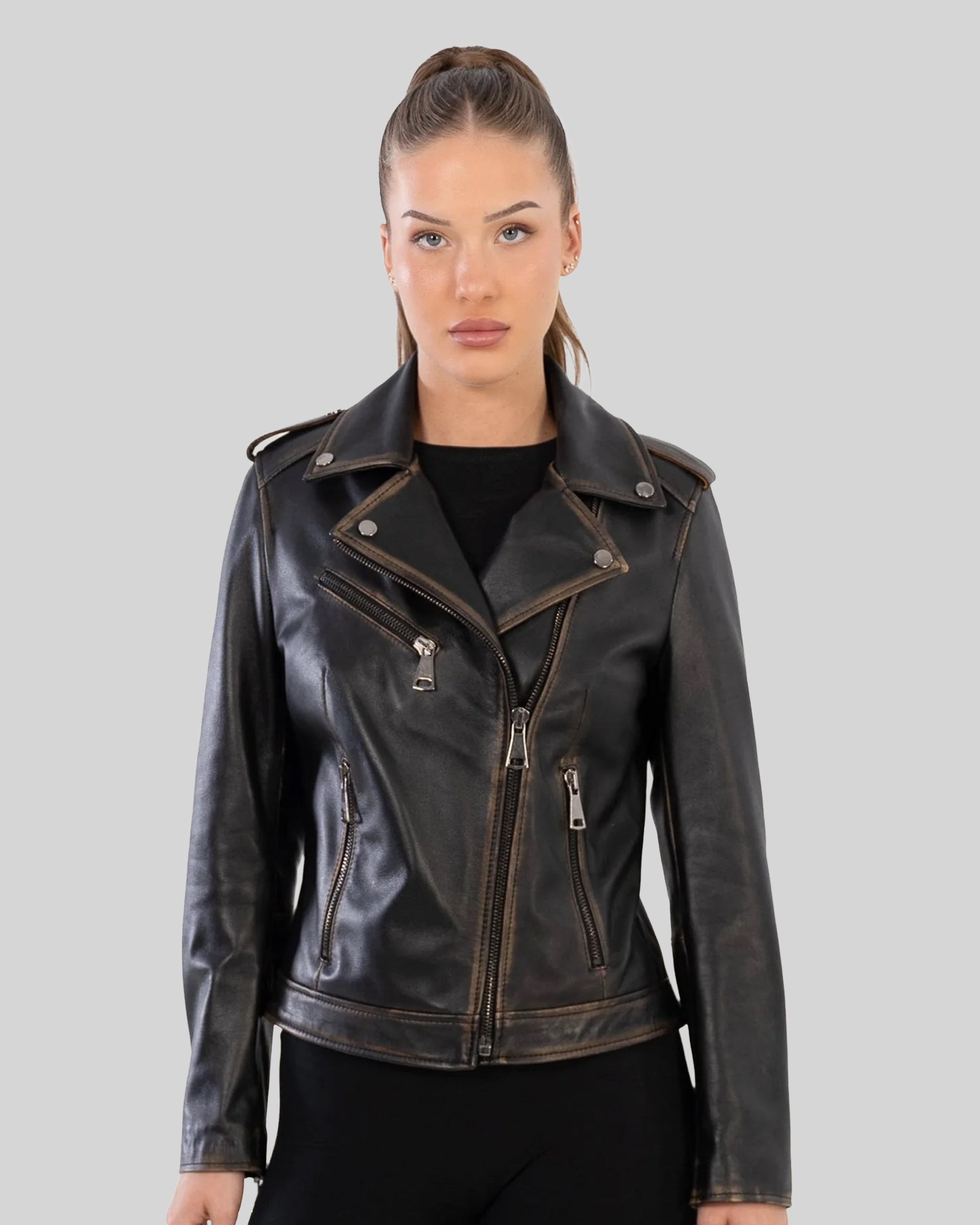 Veste en cuir vintage Thalia avec finition vieillie-thumbmail-6