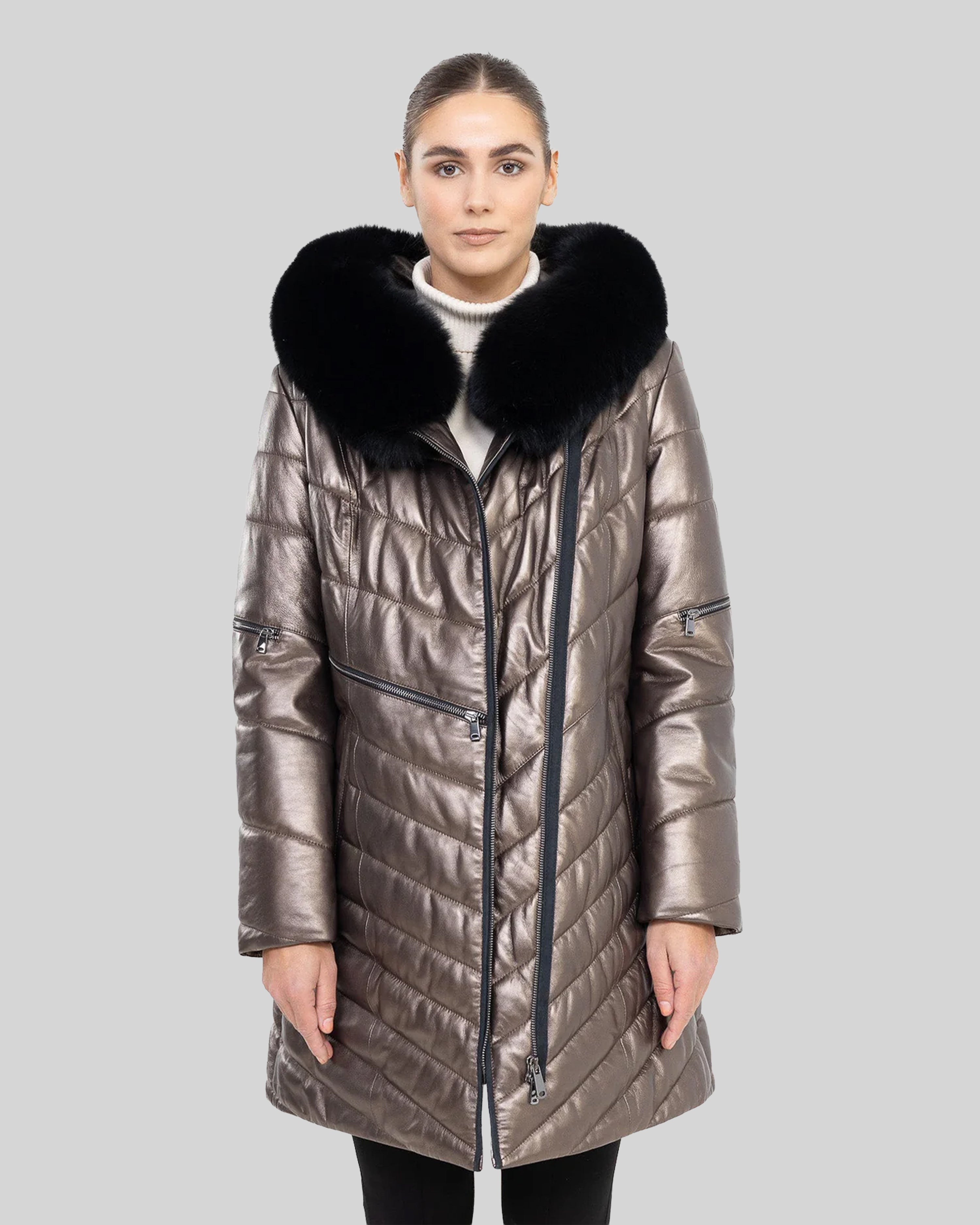 Doudoune ajustée en cuir d'agneau Grace 