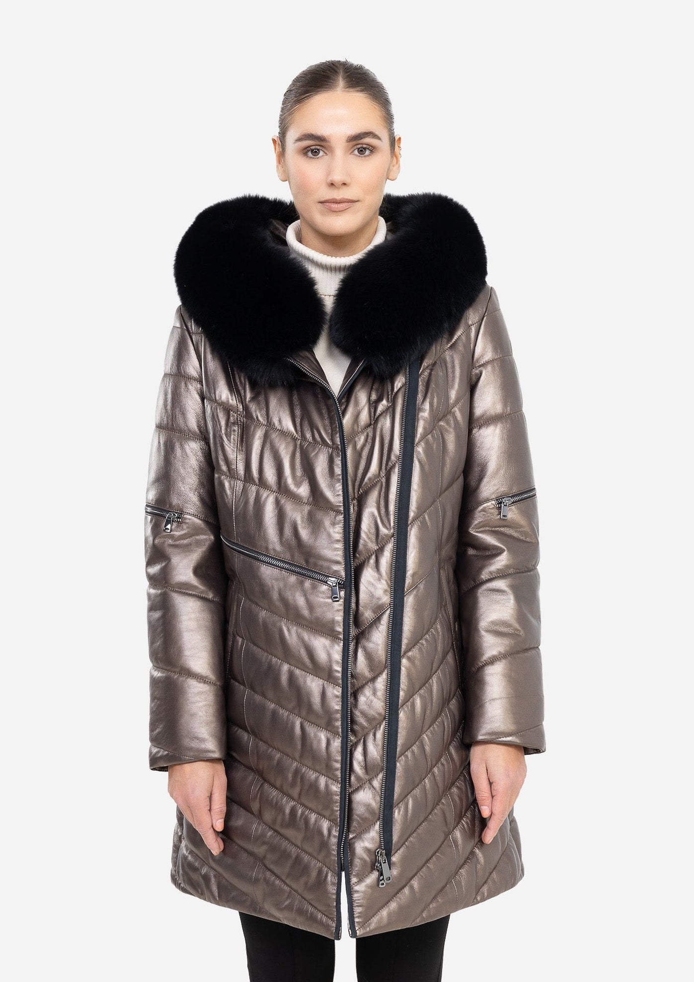 Doudoune ajustée en cuir d'agneau Grace -thumbmail-4
