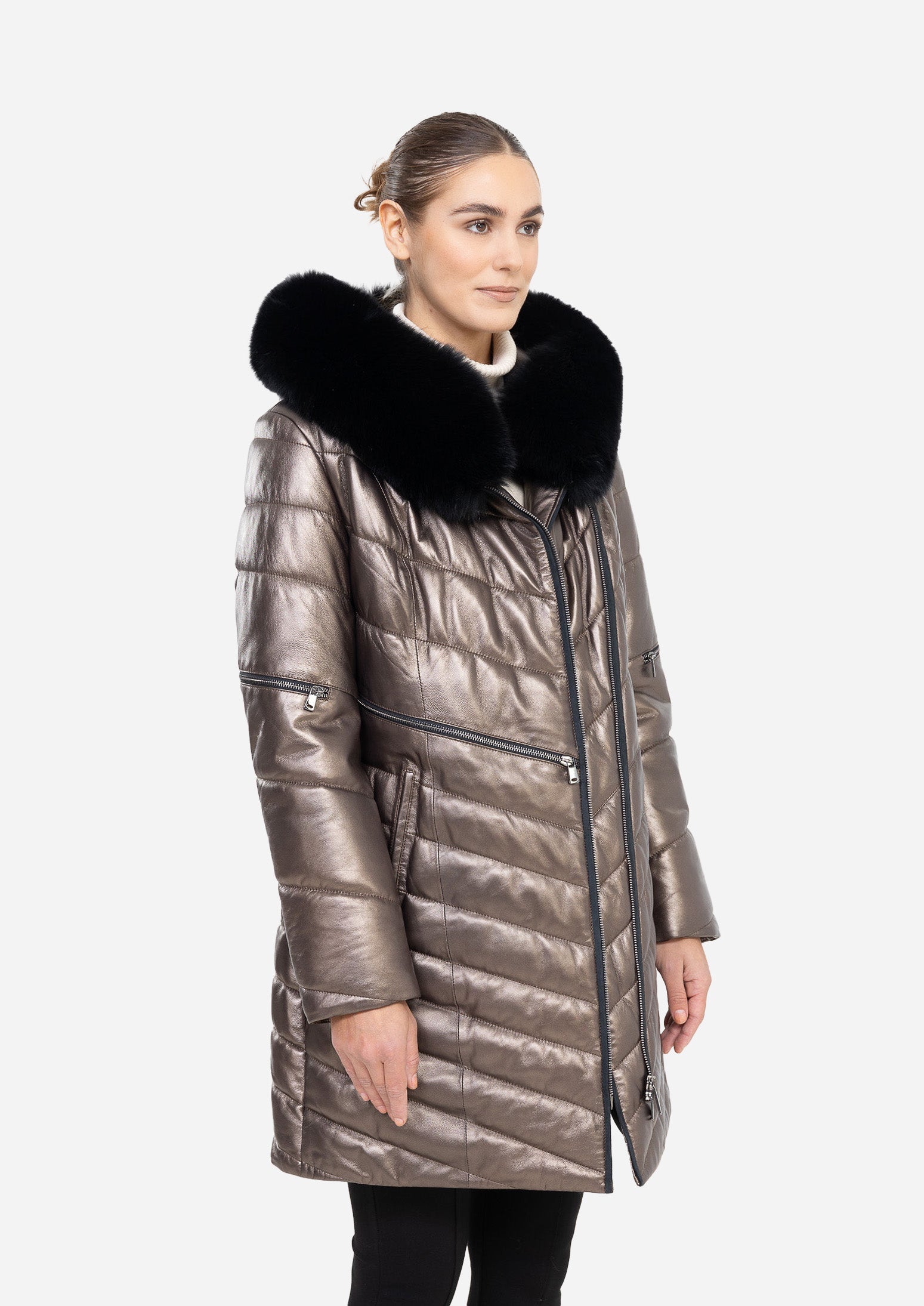 Doudoune ajustée en cuir d'agneau Grace -thumbmail-3