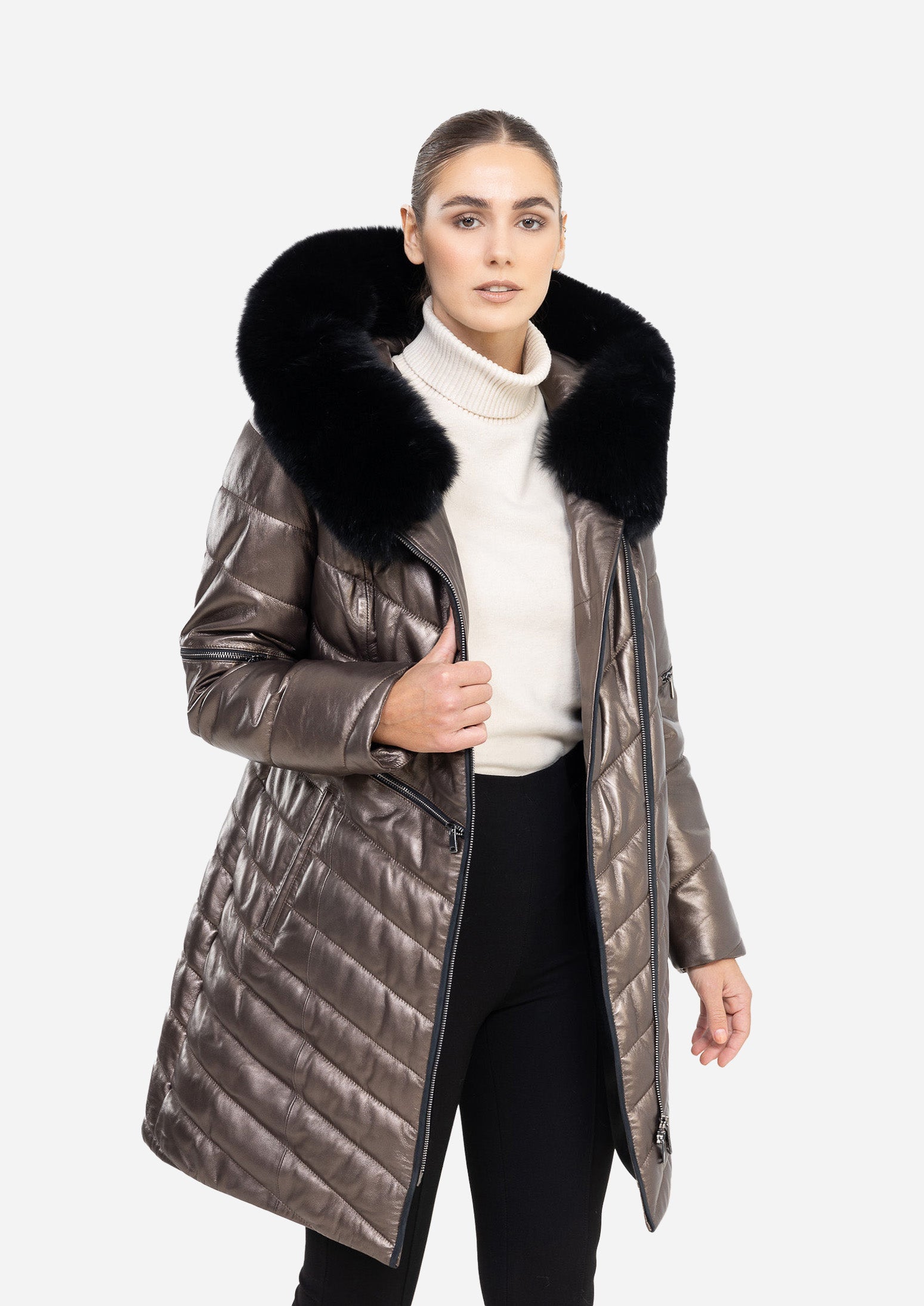 Doudoune ajustée en cuir d'agneau Grace -thumbmail-2