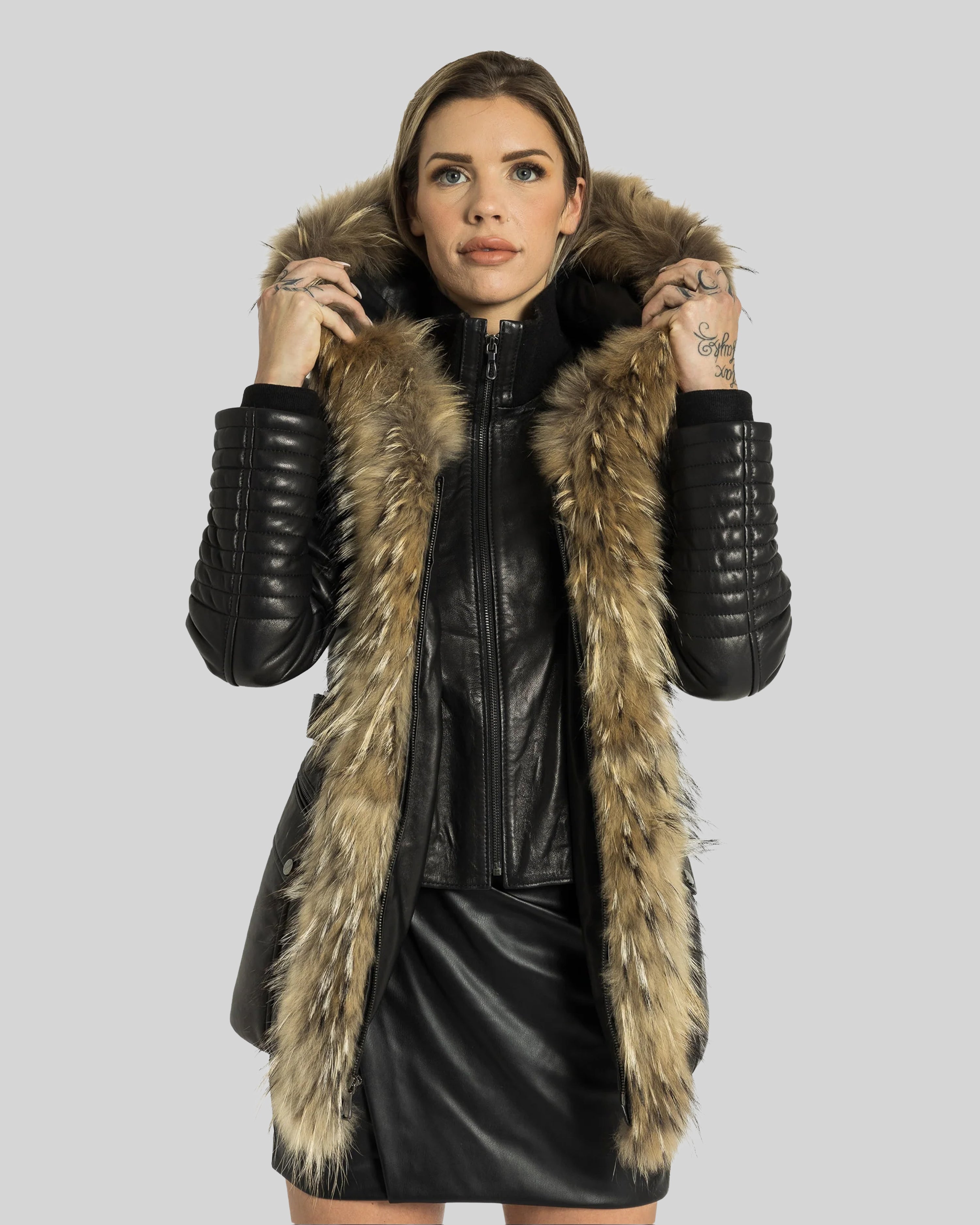 Veste en cuir Kim avec fourrure naturelle