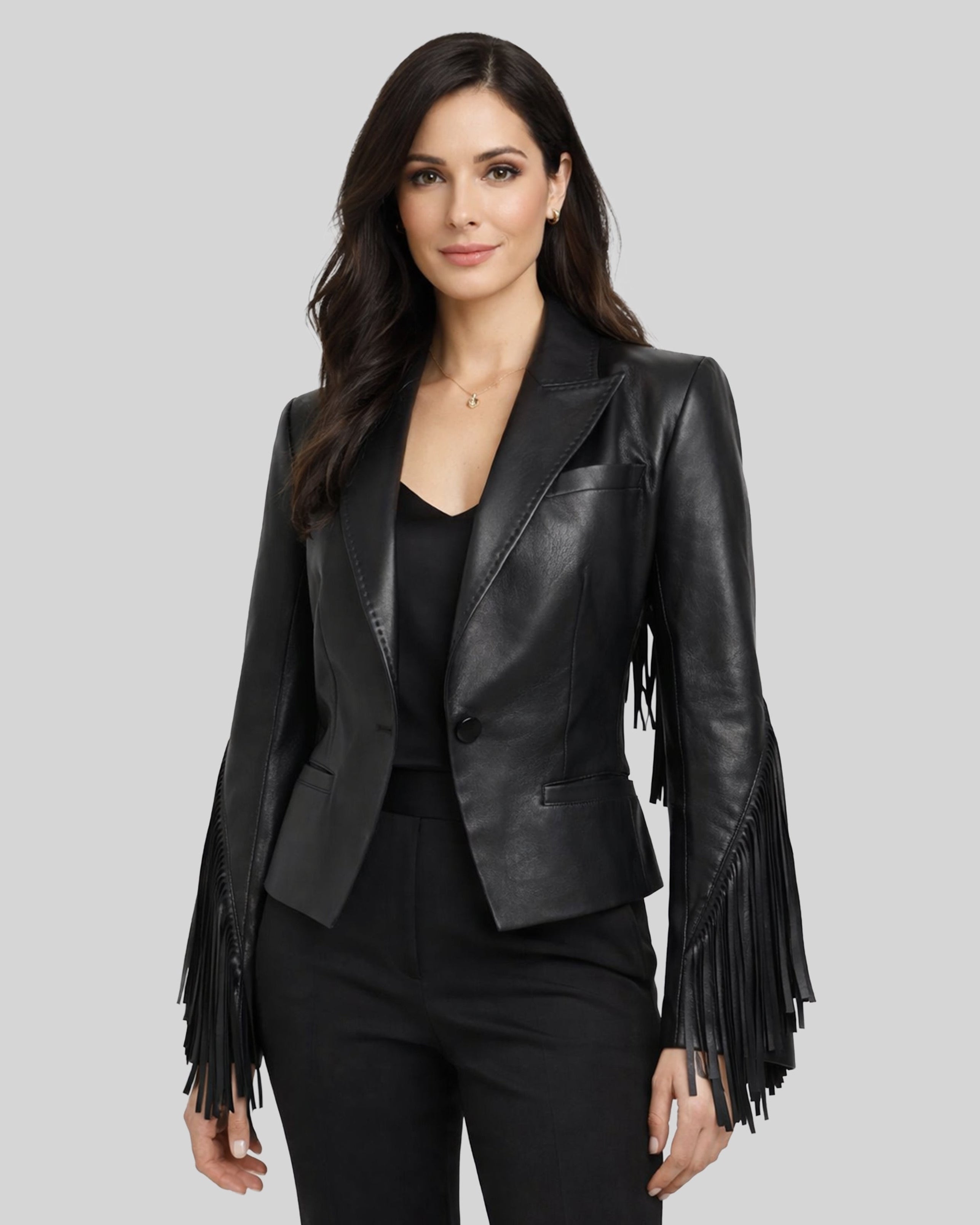 Dulcie Ringed Leather Blazer Front
