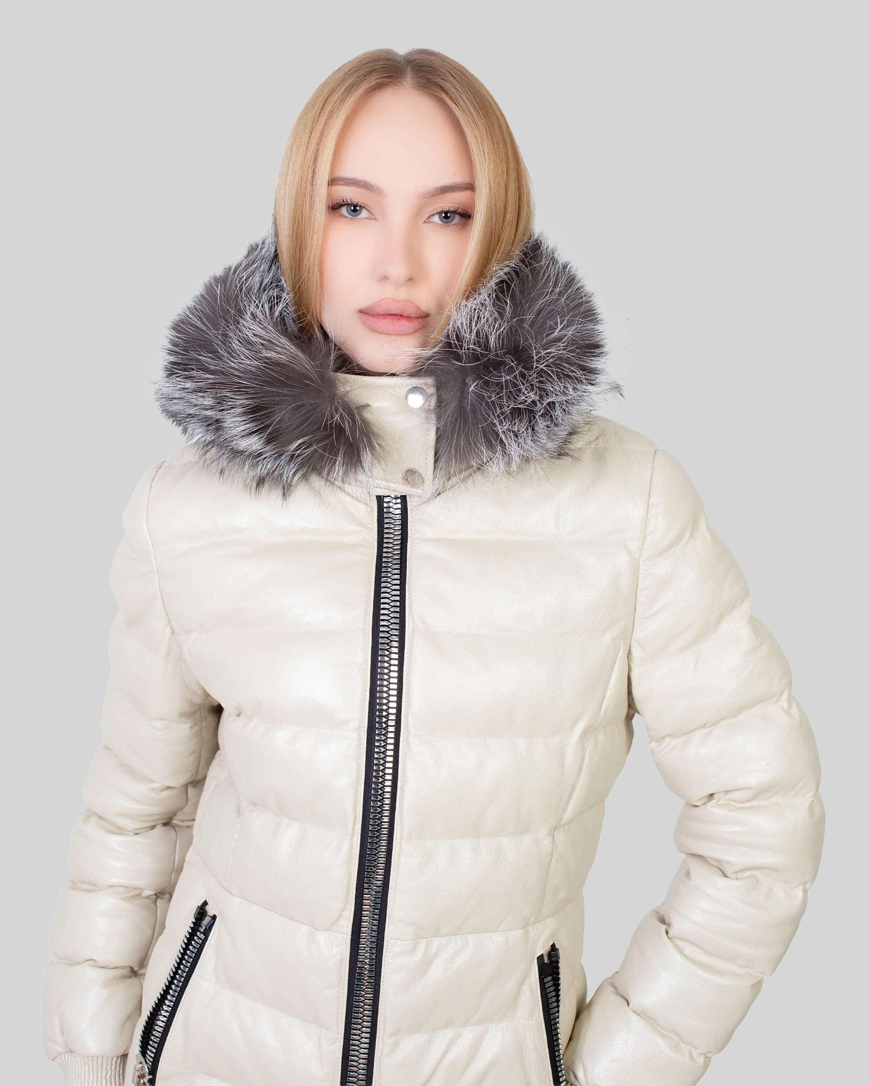 Leslie Leather Parka – Silver Fox
