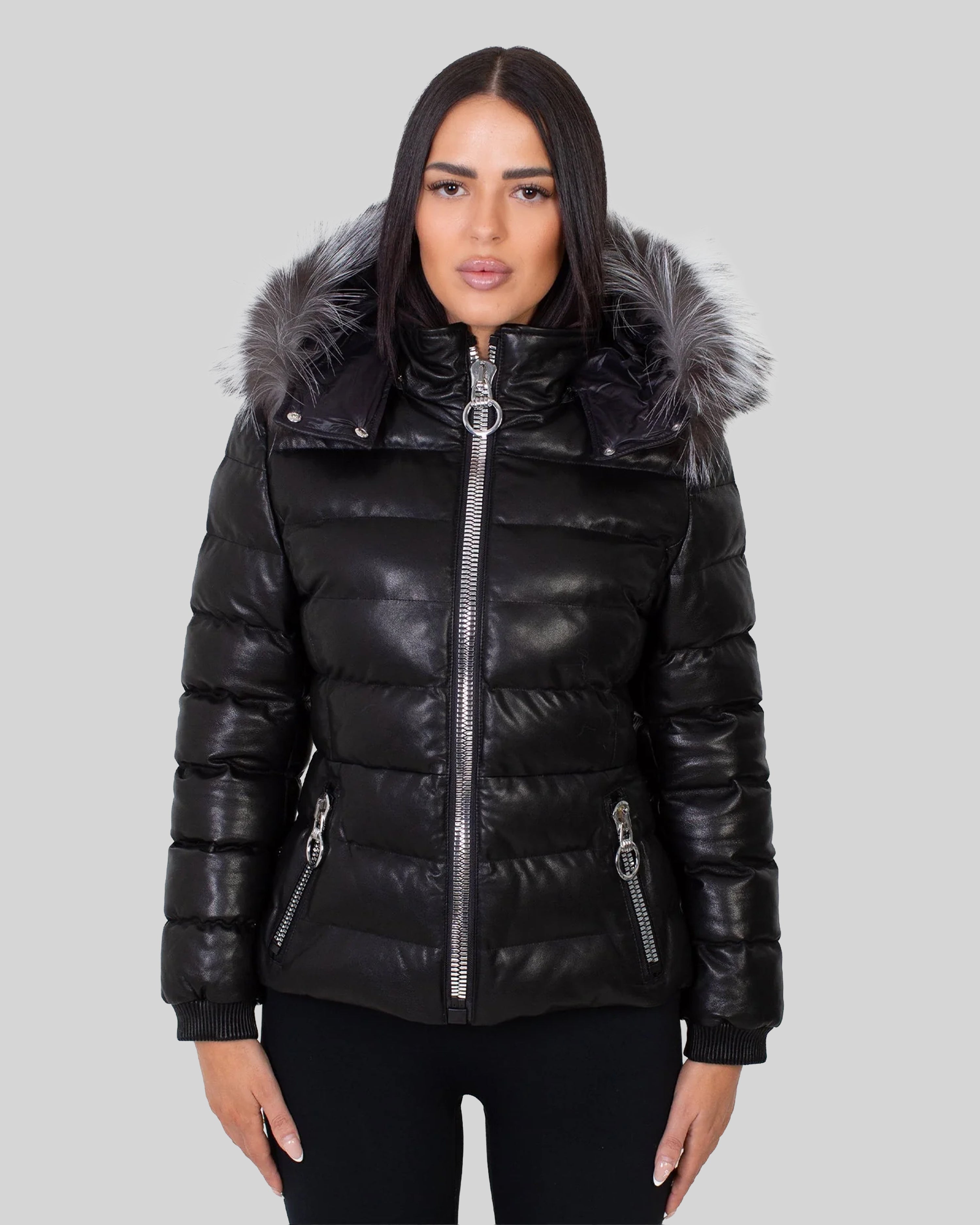 Leslie Leather Parka – Silver Fox