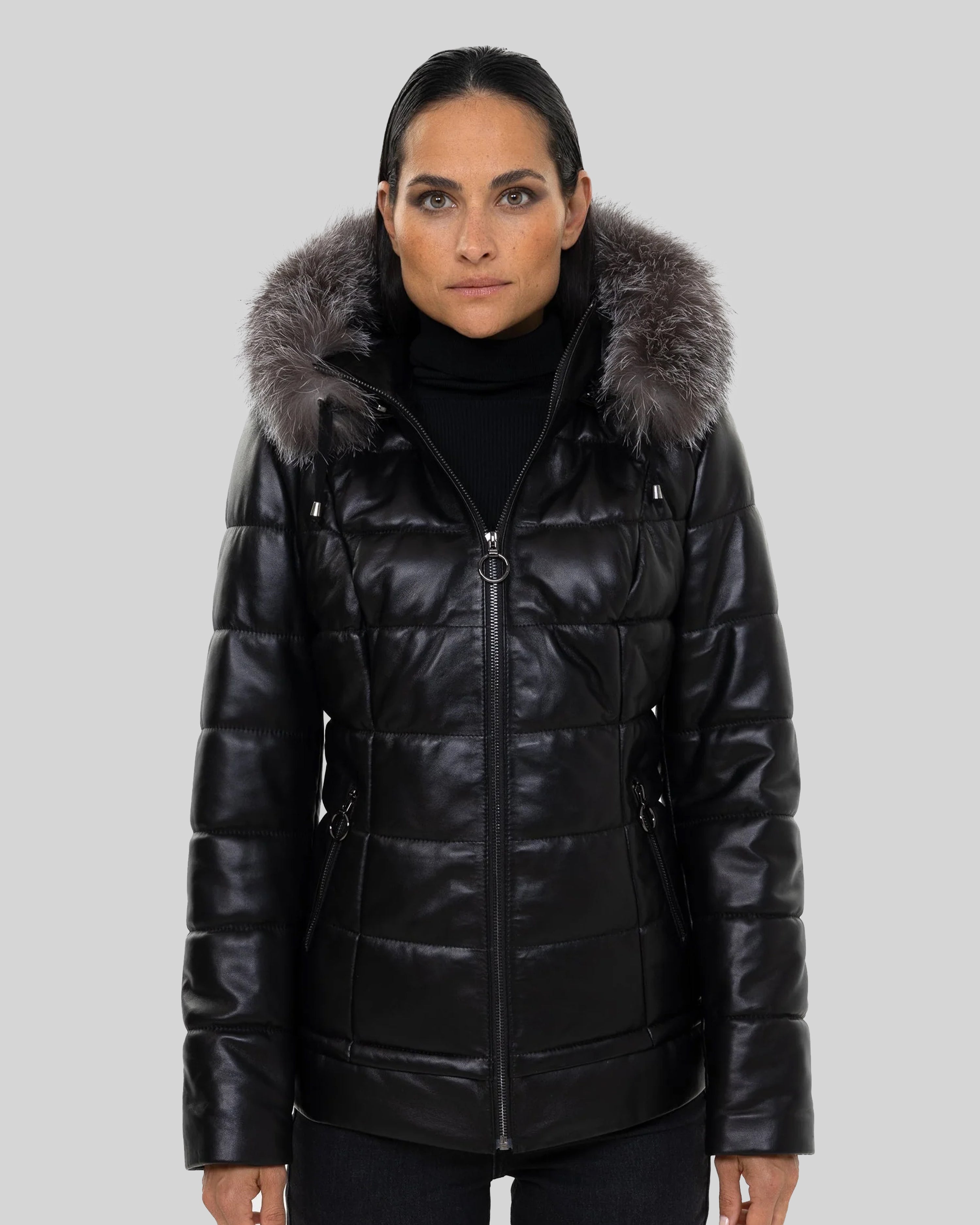 Manteau en cuir et duvet pour femme Lyanna avec fourrure amovible