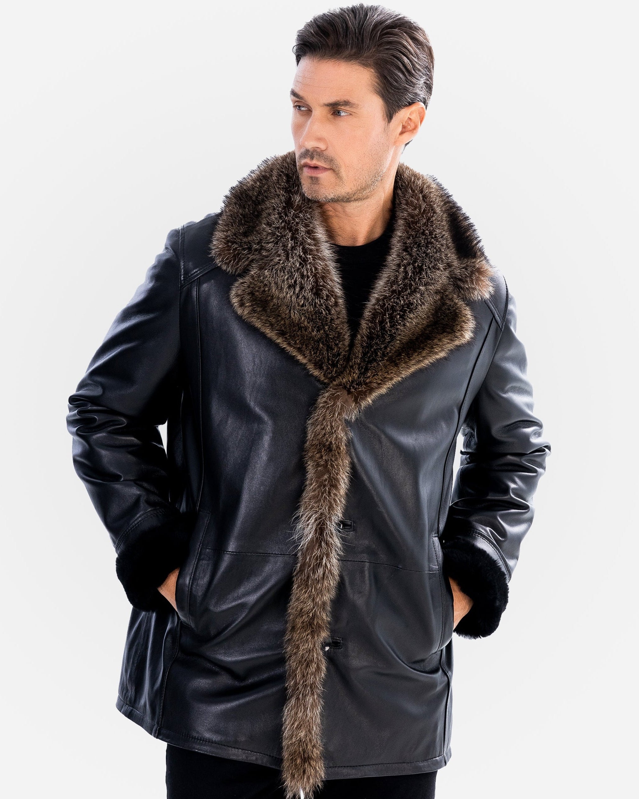 BRAD MEN'S  Genuine SHEARLING  JACKET with FOX FUR