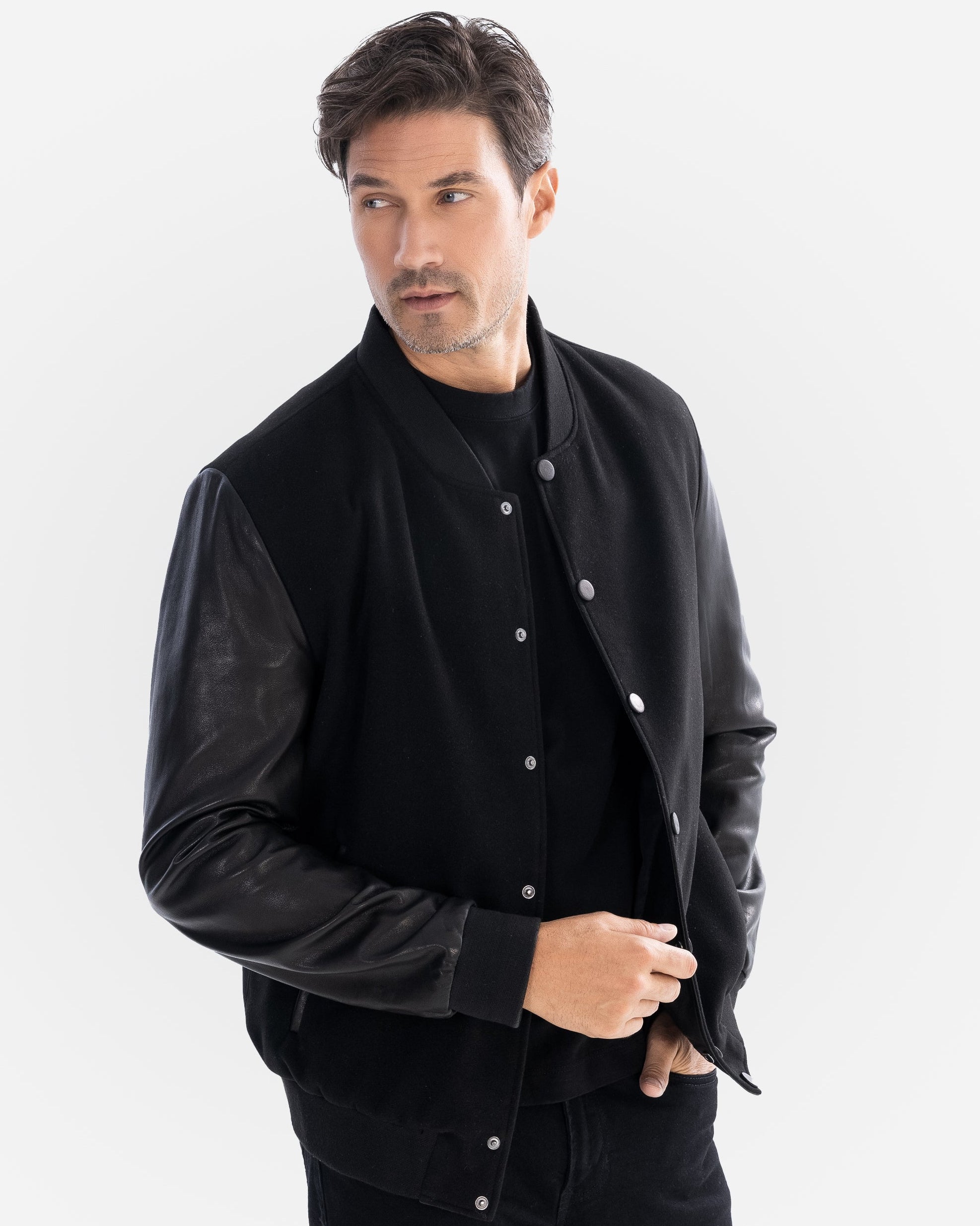 Tommy Bomber Jacket With Leather Sleeves-thumbmail-2