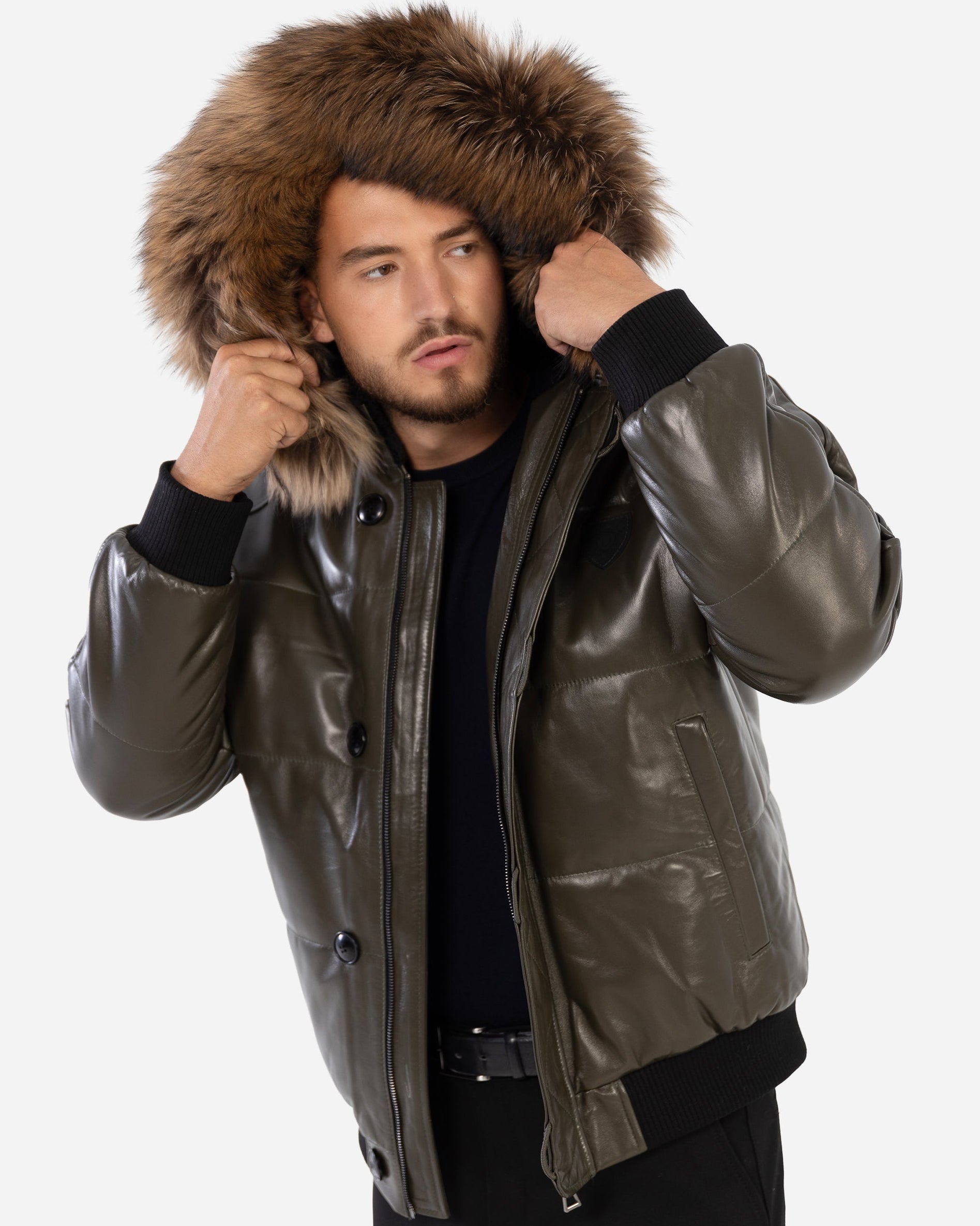 Arctic Men’s Winter Leather Coat With Silver Fox Fur-thumbmail-9