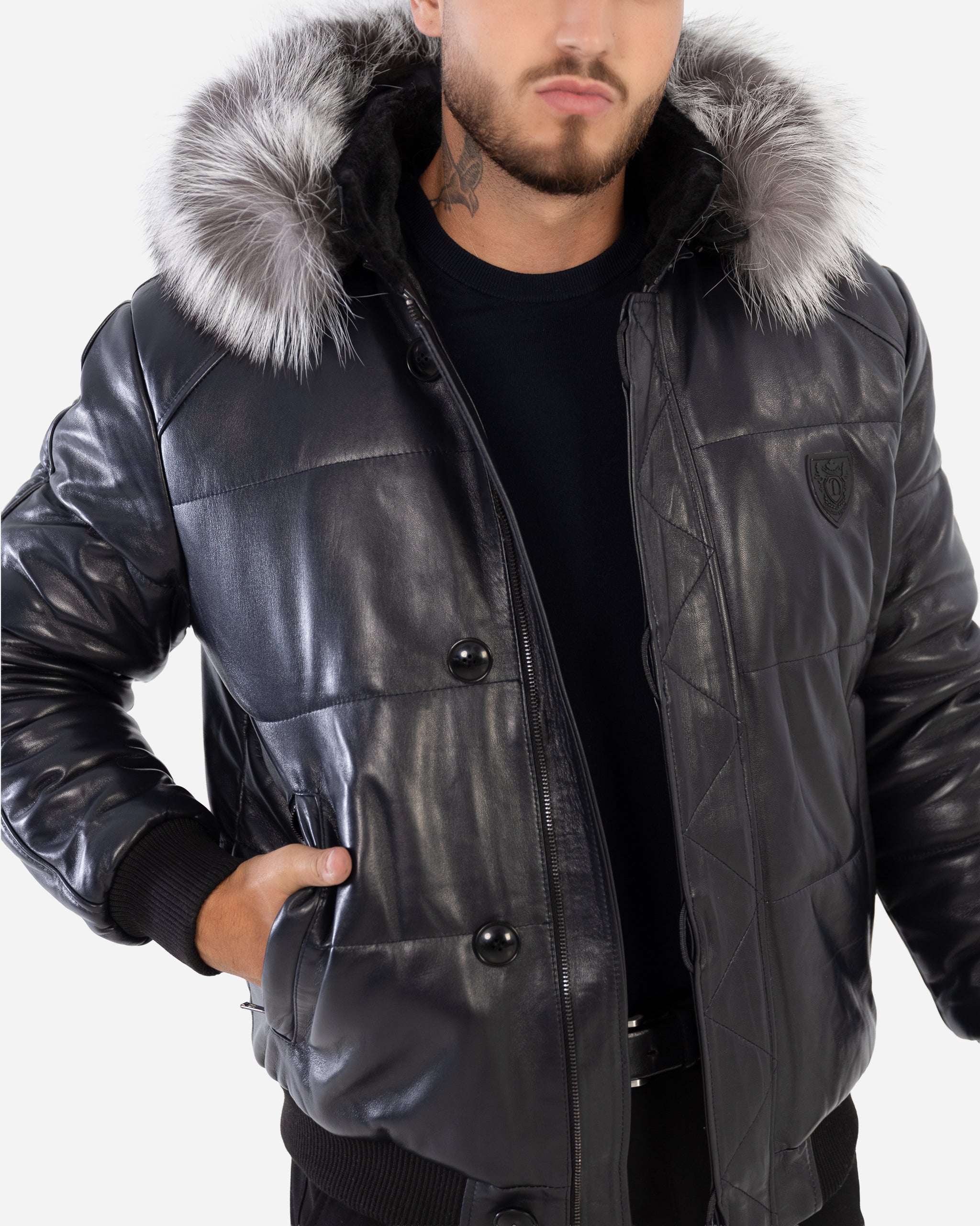 Arctic Men’s Winter Leather Coat With Silver Fox Fur-thumbmail-4