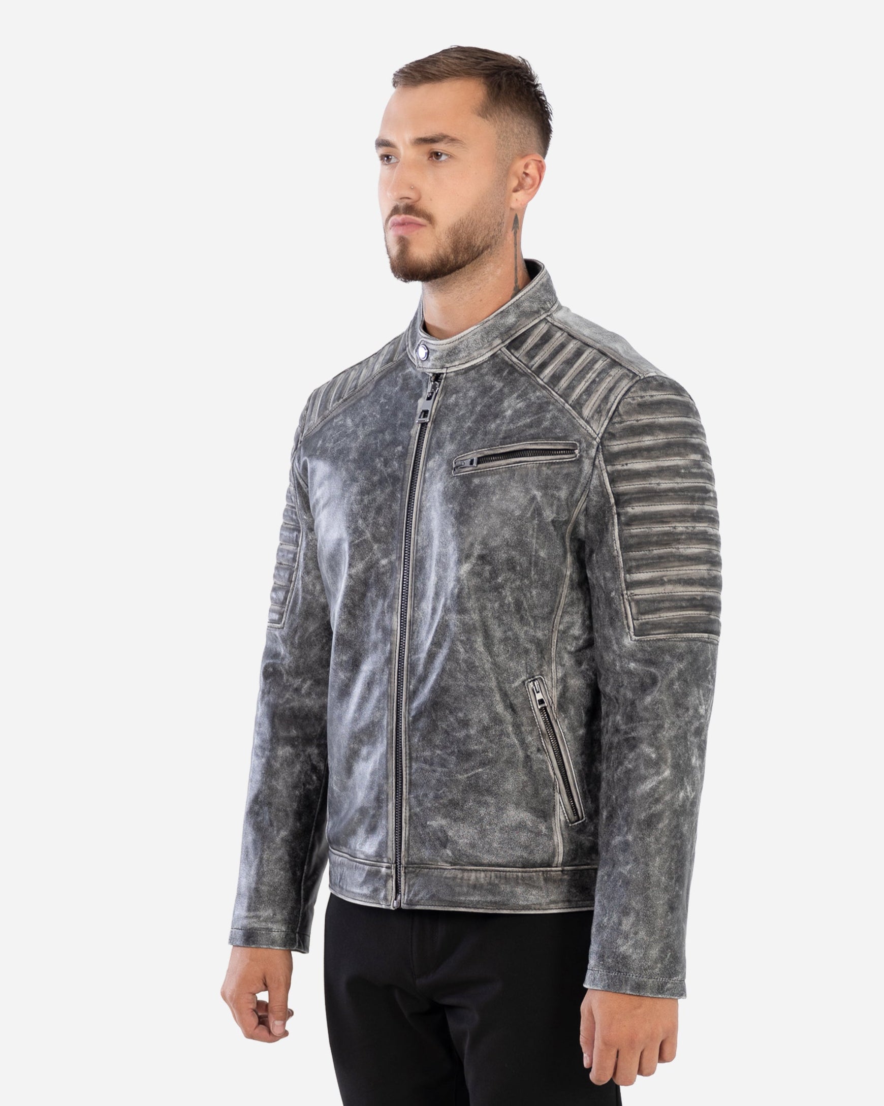Veste motard Kai en cuir d'agneau grainé vintage-thumbmail-3