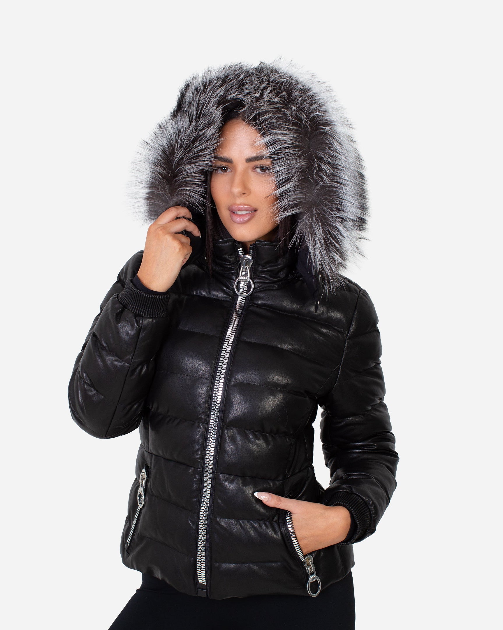Leslie Leather Parka – Silver Fox-thumbmail-2