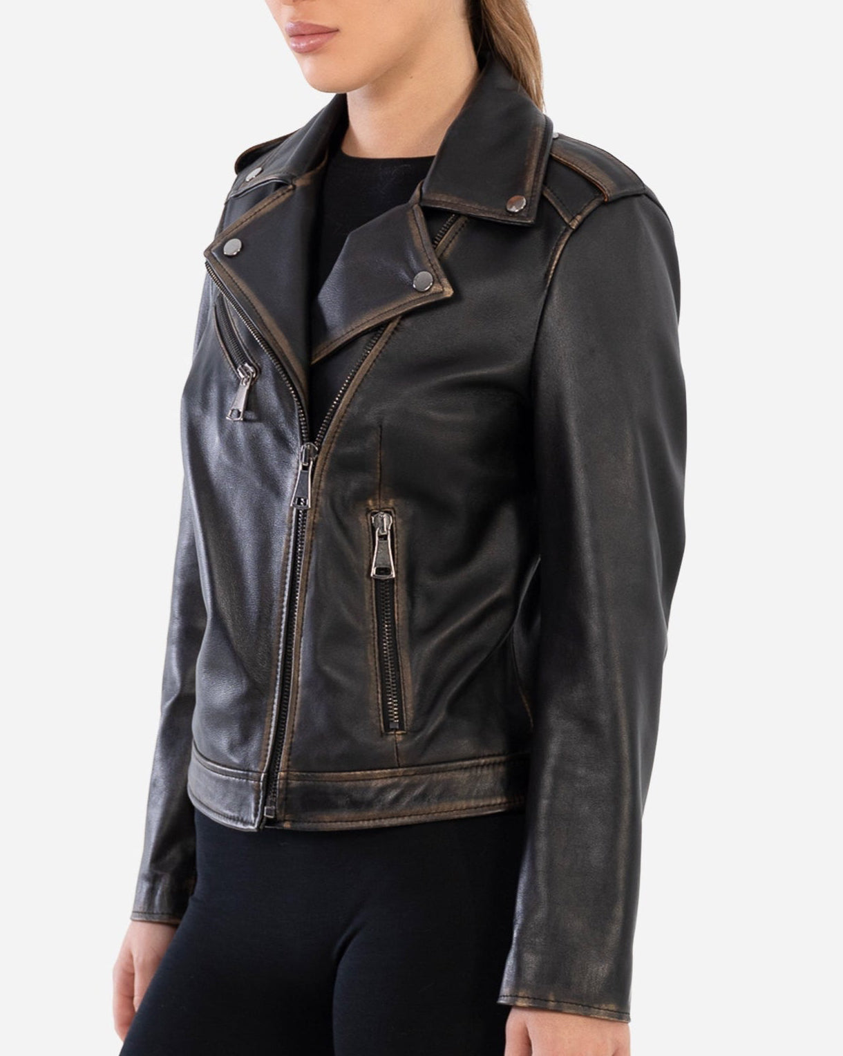 Veste en cuir vintage Thalia avec finition vieillie-thumbmail-5