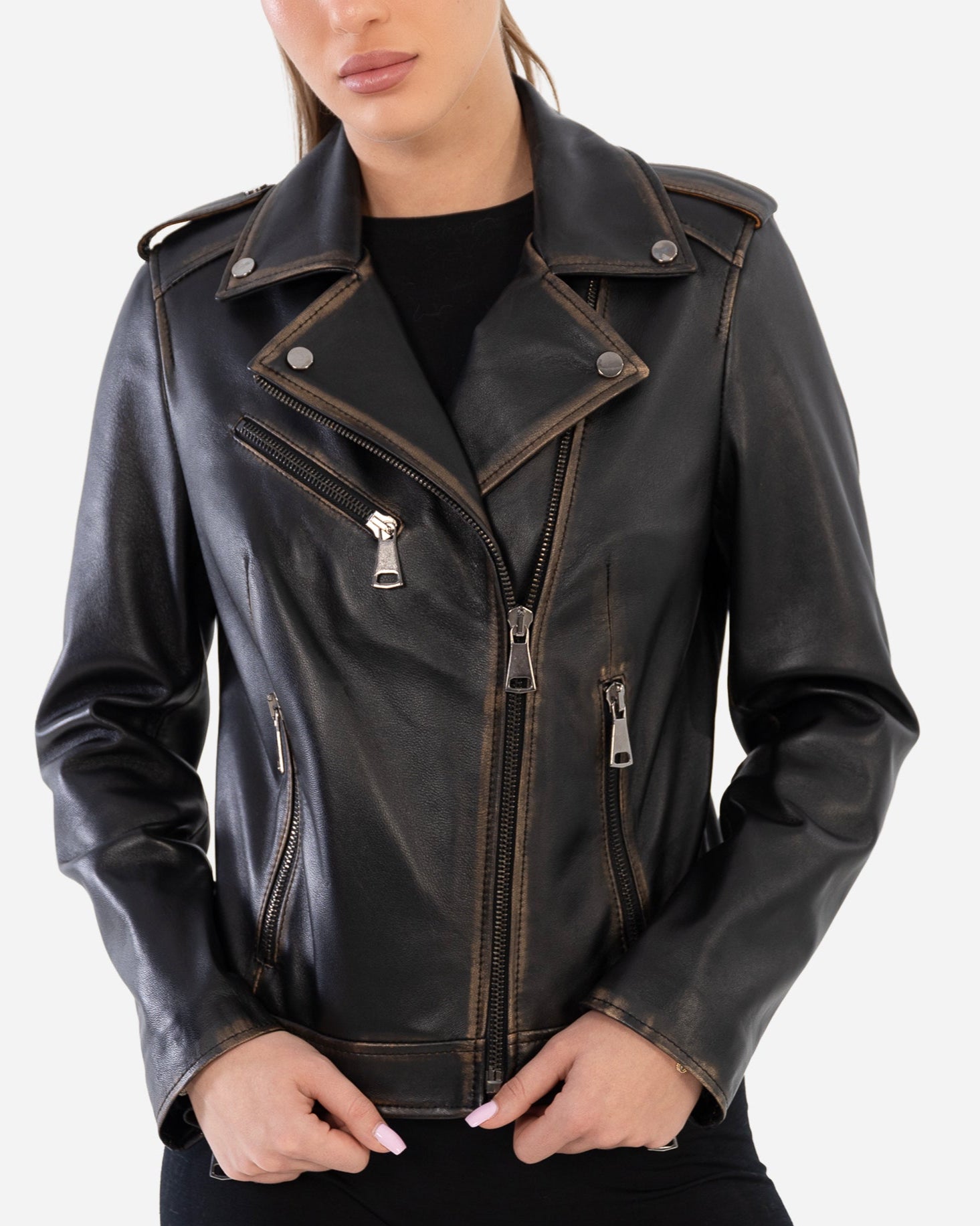 Veste en cuir vintage Thalia avec finition vieillie-thumbmail-3